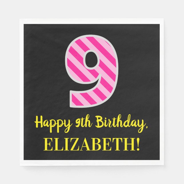 Roligt Rosa Rand "9"; Lycklig 9:e födelsedagen; Na Pappersservett (Framsidan)