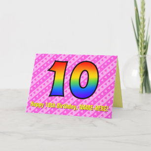 Roligt Rosa Rand, hjärter, regnbåge nr 10 födelsed Kort