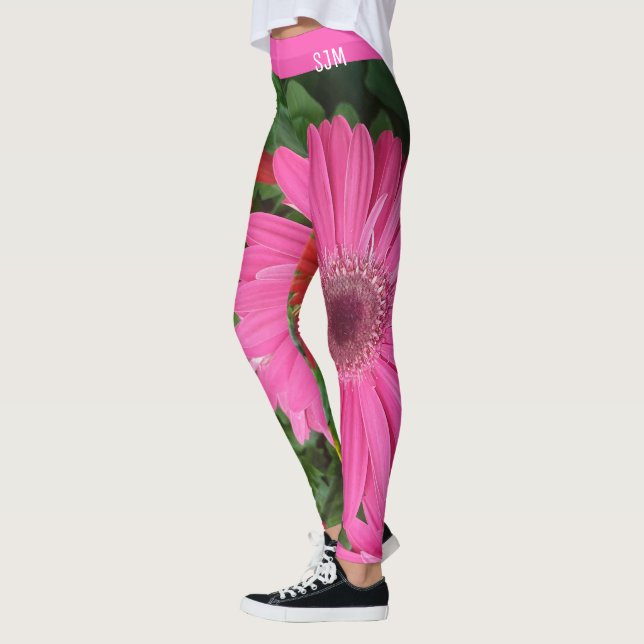 ROLIGT ROSA RED GERBERA FLOWERS DAISY BLOMMIGT INI LEGGINGS (Vänster)
