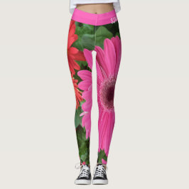 ROLIGT ROSA RED GERBERA FLOWERS DAISY BLOMMIGT INI LEGGINGS