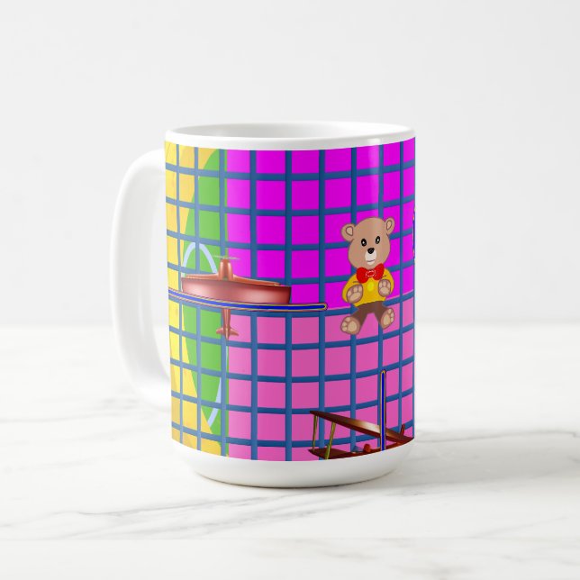Roligt Rosa Squares Anka Flygplan Musical Note Kaffemugg (Framsida vänster)