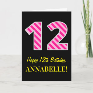 Roligt Rosa Stripe "12", Lycklig 12:e, Namn Kort