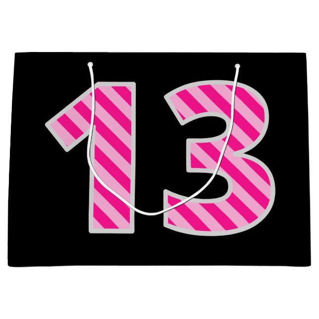 Roligt Rosa Stripe "13"; Lycklig 13:e födelsedagen (Framsidan)
