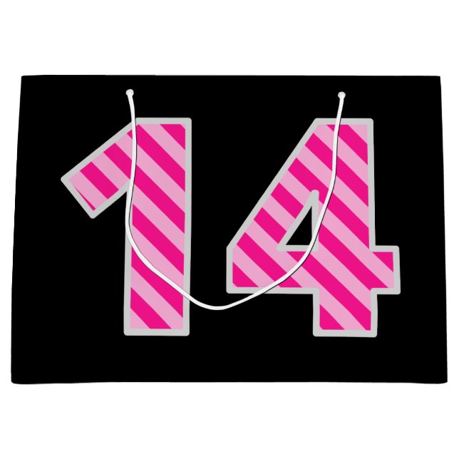 Roligt Rosa Stripe "14"; Lycklig 14:e födelsedagen (Framsidan)