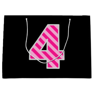 Roligt Rosa stripe "4"; Lycklig 4e födelsedagen; N