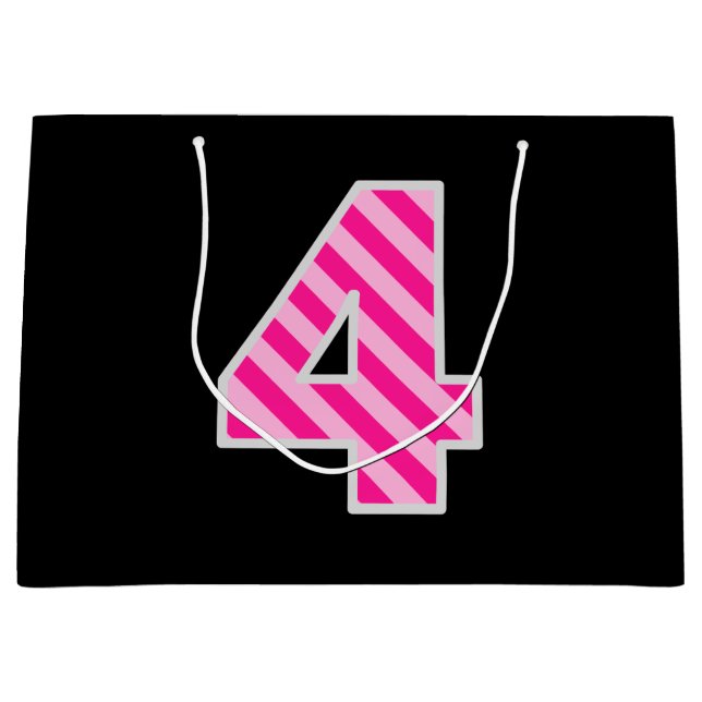 Roligt Rosa stripe "4"; Lycklig 4e födelsedagen; N (Framsidan)