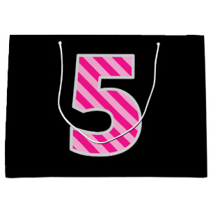 Roligt Rosa stripe "5"; Lycklig 5:e födelsedagen; 