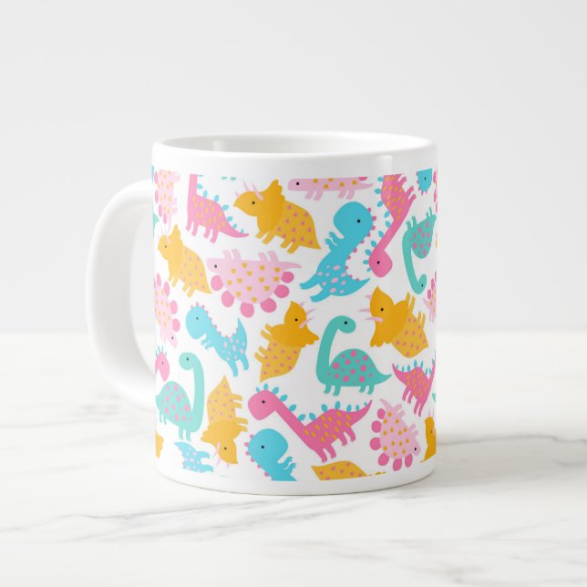 Roligt Rosa & Teal Dinosaur Mönster Jumbo Mugg (Framsida vänster)