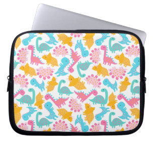Roligt Rosa & Teal Dinosaur Mönster Laptop Fodral