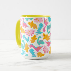 Roligt Rosa & Teal Dinosaur Mönster Mugg