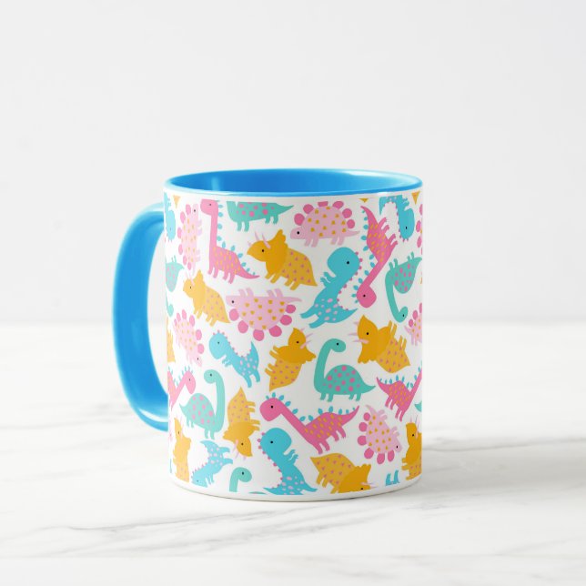 Roligt Rosa & Teal Dinosaur Mönster Mugg (Framsida vänster)
