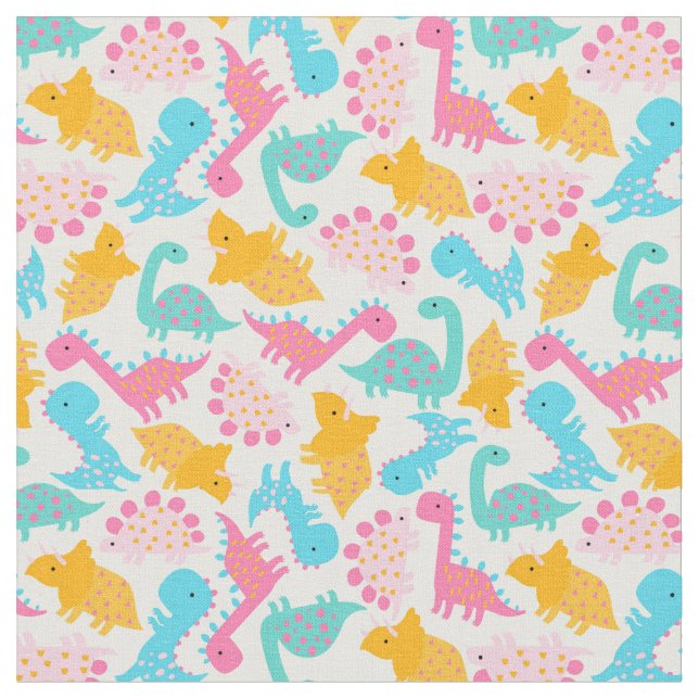 Roligt Rosa & Teal Dinosaur Mönster Tyg (Närbild)
