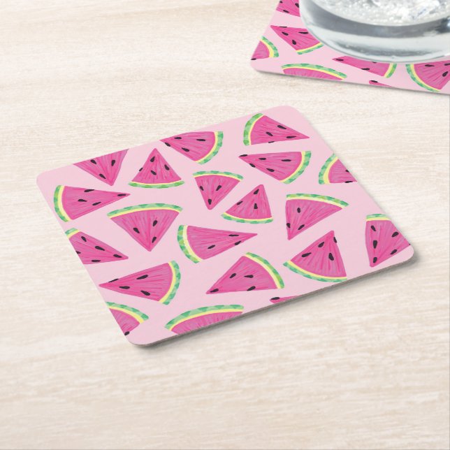 Roligt Rosa Tropical Summer Watermelon mönster Underlägg Papper Kvadrat (Vinklad)