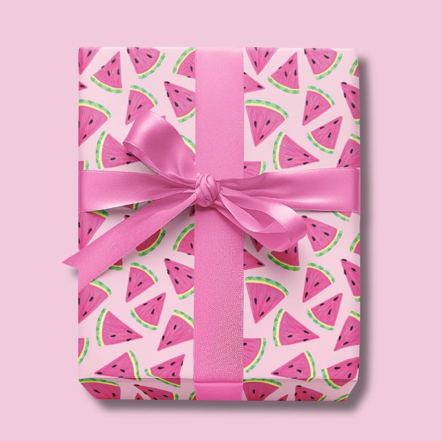Roligt rosa tropiskt sommarvattenmelonmönster presentpapper (Watermelon wrapping paper on a baby pink background)