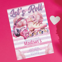 Roligt Rosa Watercolor Roller Blade Birthday Inbjudningar