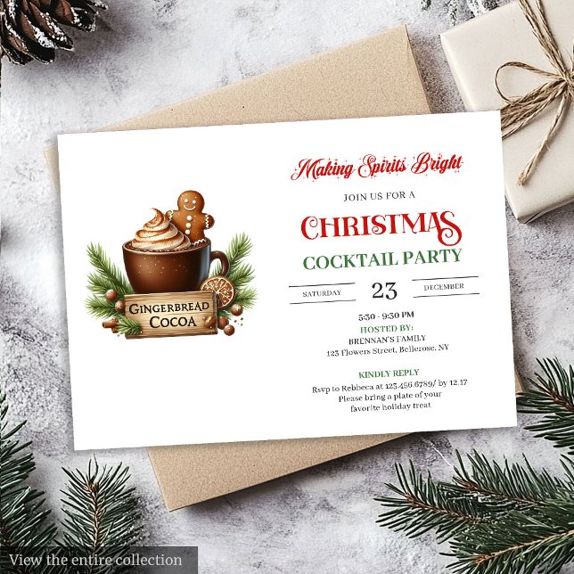 Roligt Rött Grönt Festligt Cocktailparty Inbjudan (Fun Red Green Festive Cocktails Party Invitation)