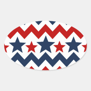 Roligt Rött vitt blått Chevron Stars och stripes Ovalt Klistermärke