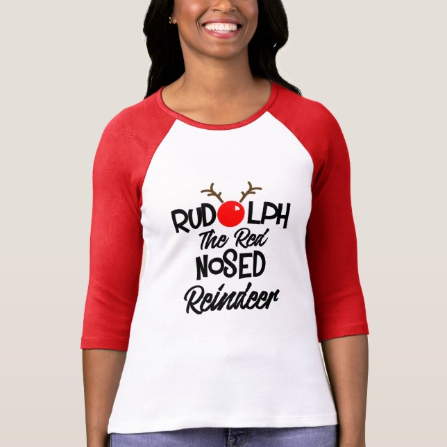 Roligt Rudolph the Red Nested Reindeer Julafton Gr T-shirt (Framsida)