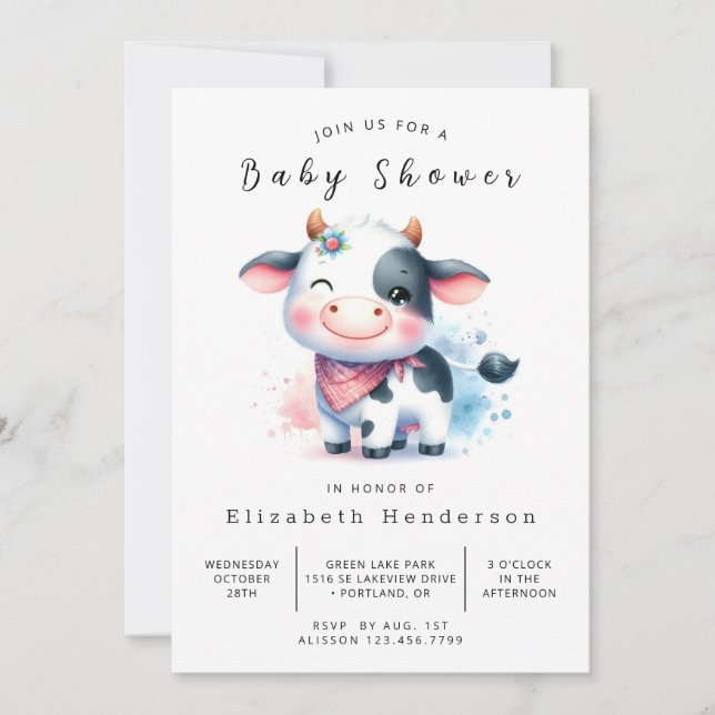 Roligt Rustic Classic Cow Baby Shower Inbjudningar (Framsida)