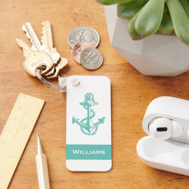 roligt Rustik, nautiska ANCHOR MED NAMN | Nyckelke Nyckelring (Skrivbord)