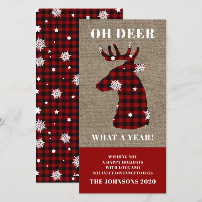 Roligt Rutig Snöflinga Åh Älg Julkort (Fram/baksida)