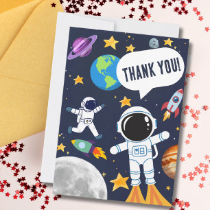 Roligt Rymd Astronaut Planet Måne Stjärnor, Söt Ki Tack Kort