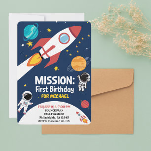 Roligt Rymden astronaut,Cute Kids första födelseda Inbjudningar