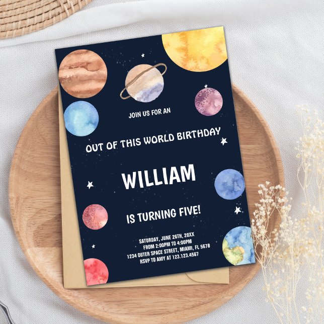 Roligt Rymden Rocket Theme för barn Inbjudningar (Out of this world birthday Invitations)