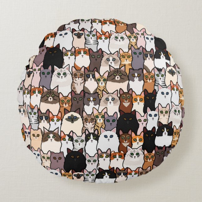 Roligt så många katter och kittens Collage Rund Kudde (Framsidan)