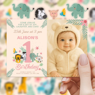 Roligt Safari Äventyr för första födelsedag med Ph Inbjudningar