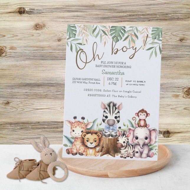 Roligt Safari Jungle Oh Boy Baby Shower Inbjudningar (Skapare uppladdad)