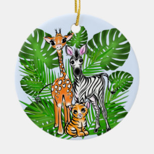 Roligt Safari-vänner giraffe zebra tiger handflata Julgransprydnad Keramik
