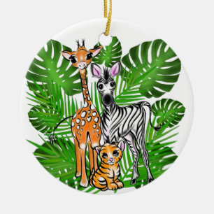 Roligt Safari-vänner giraffe zebra tiger handflata Julgransprydnad Keramik