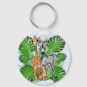 Roligt Safari-vänner giraffe zebra tiger handflata Nyckelring