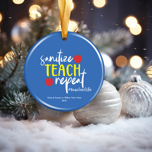 Roligt Sanitize Teach Repeat Teacher Life Julgransprydnad Keramik