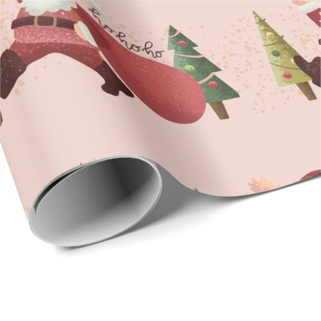Roligt Santa Illustration Modern Rosa jul Ho Ho Presentpapper (Rullad Hörn)