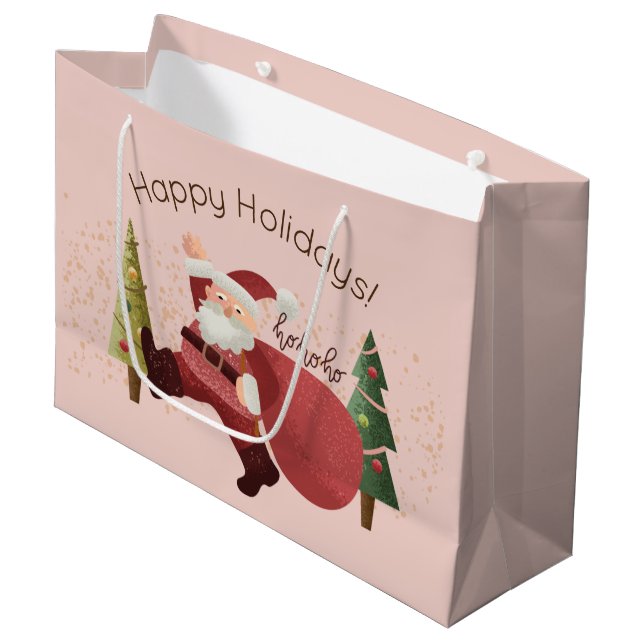 Roligt Santa Illustration Modern Rosa Julkonst (Framsidan Vinklad)