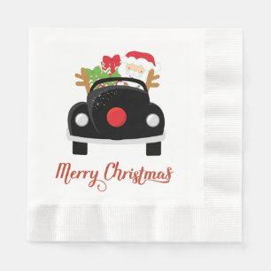 Roligt Santa in Car Jul Papper Napkins Pappersservett