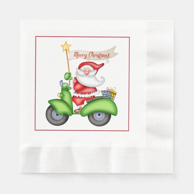 Roligt Santa on Scooter Papper Napkins Pappersservett (Framsidan)