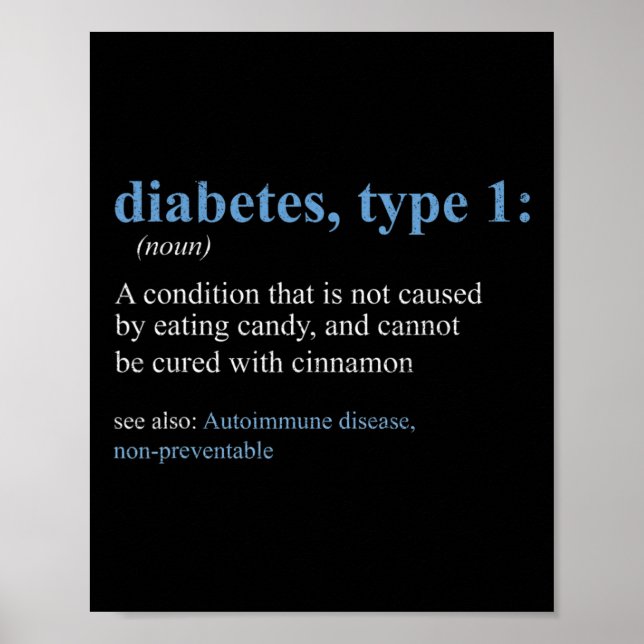 Roligt Sarcasm T1D Diabetes Definition Awareness Poster (Framsidan)