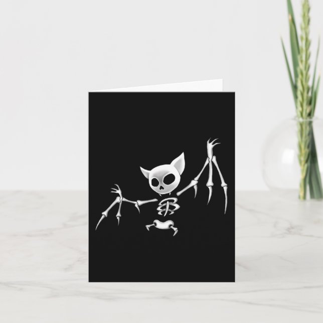 Roligt Scary Mörk Flies Skeleton Fladdermus Hallow Kort (Framsida)