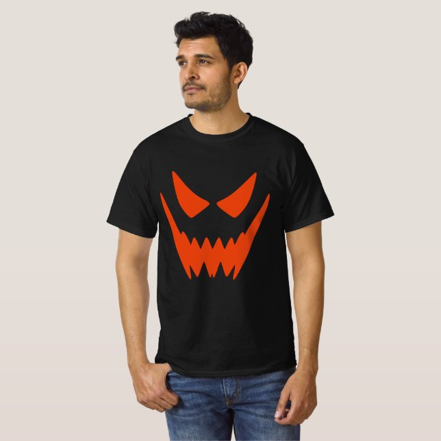 Roligt Scary Spooky Pumpkin Jack o lantern Ansikte T Shirt (Hel framsida)