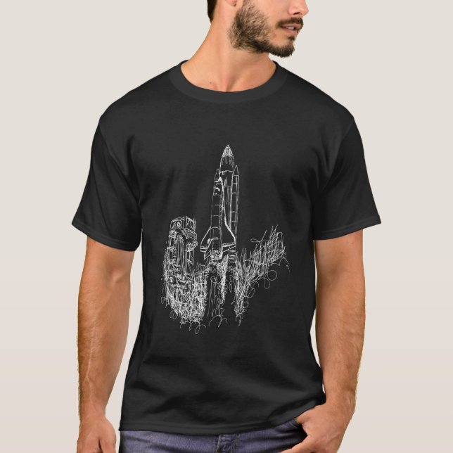 Roligt Sci fi Space Shuttle Rocket Launch Doodle S T Shirt (Framsida)