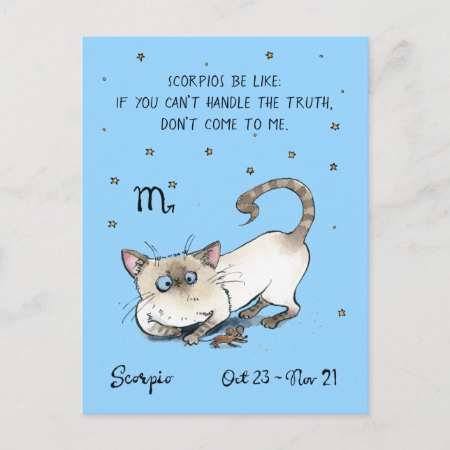 Roligt Scorpio vycard Zodiac Cat Stjärntecken vyko Vykort (Framsida)