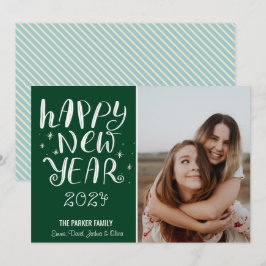 Roligt Script Gott nytt år Photo Cute Grönt Rand Julkort