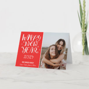 Roligt Script Gott nytt år Photo Cute Red Rand Helgkort