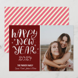 Roligt Script Gott nytt år Photo Cute Red Rand Julkort