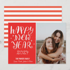 Roligt Script Gott nytt år Photo Cute Red Rand Julkort