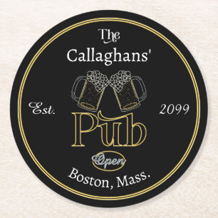 Roligt Script Text Pub w Öl Drink Coasters Underlägg Papper Rund