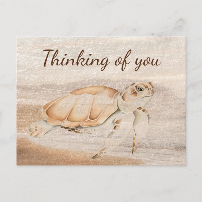Roligt Sea Turtle Cute Animal Art Thinking Vykort (Framsida)